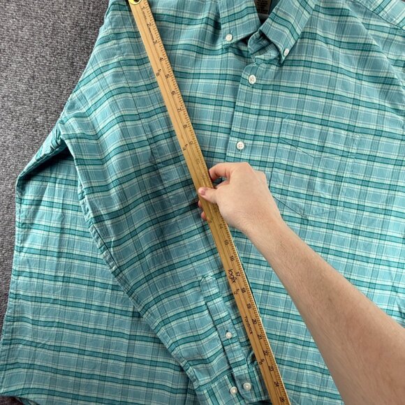 LL Bean Oxford Cloth Button Down Stretch Blue Plaid Large Cotton Blend 510030 - Picture 7 of 14